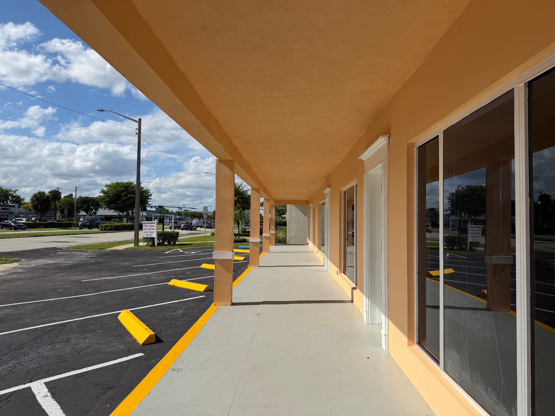 Covered walkway along storefront